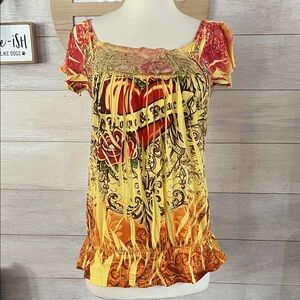 FANG Yellow and Red Women's Blouse M